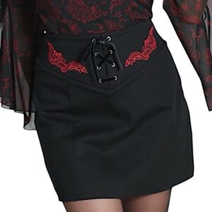 Hell Bunny Tallulah mini skirt edgy black with red embroidery small NWT